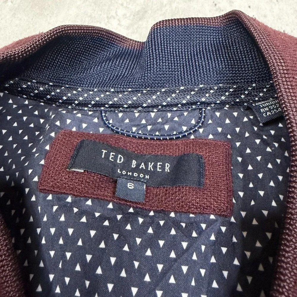Ted Baker London Mens Size 6 Burgundy Zip Up Bomber Sweater Jacket Fleece
